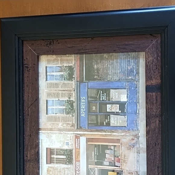 French Street Scene Wood Frame Cafe Bakery Patisserie Blue Red Cream Brown Black - Picture 4 of 8